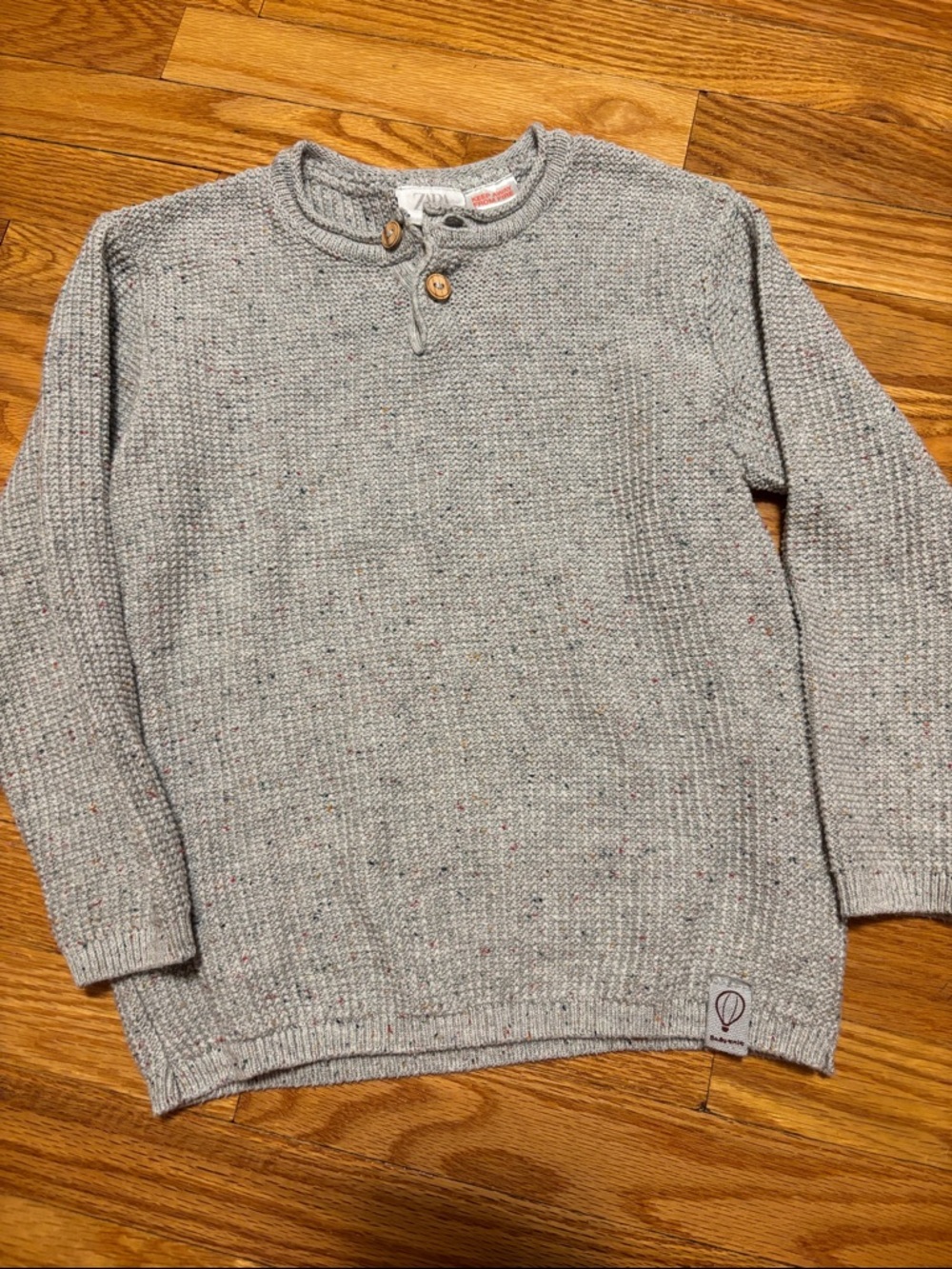 Zara Light Gray Knit Henley Sweater with Wood Buttons